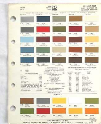 1975 dodge ppg color paint chip chart dart charger coronet monaco mopar original