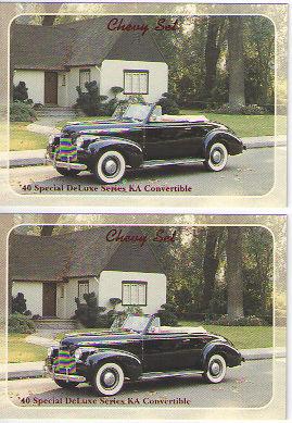 1940 chevy convertible baseball card sized cards - lot of 2 - must see !!