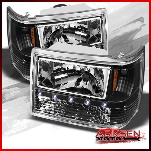 Black 93-98 jeep grand cherokee 3in1 led headlights+bumper corner lights lamps