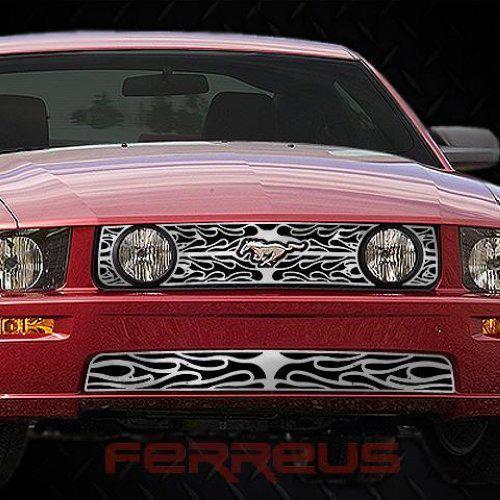 Ford mustang gt 05-09 horizontal flame polished stainless grill insert cover