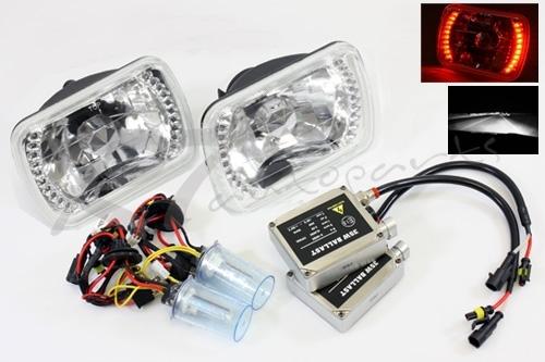 7x6 h6014/h6052/h6054 jdm red led ring headlights+6000k white hi/low hid combo