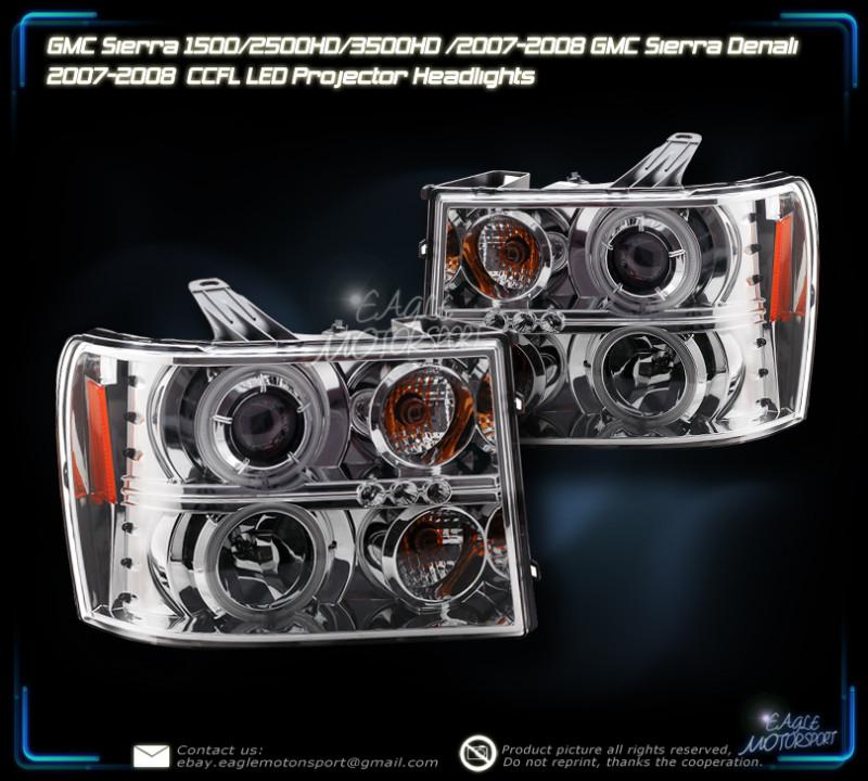 Gmc 07-10 sierra 1500/2500/08-10 3500 dual ccfl halo projector chrome headlights