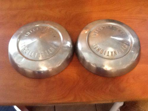 A set of (2) 50s vintage ihc hubcap international truck chrome dog dish.