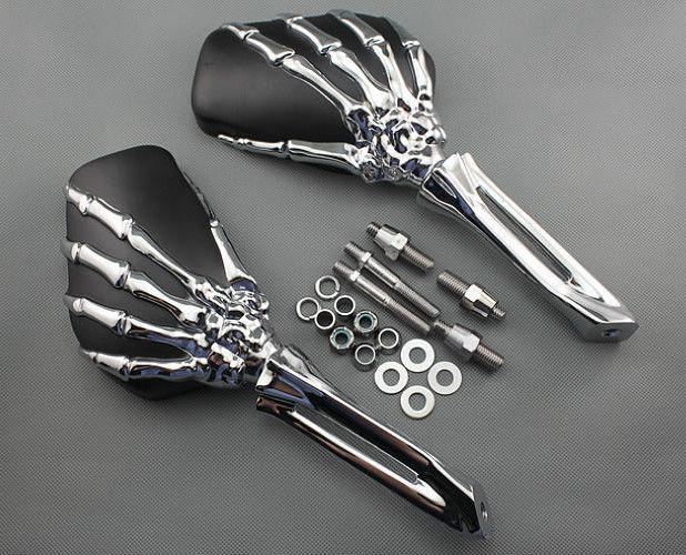 Chrome skull skeleton mirrors for honda cb cbr rebel shadow magna vt vtx cruiser