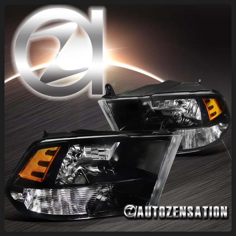 2009-2012 dodge ram 1500 2500 3500 crystal black headlight head lamp