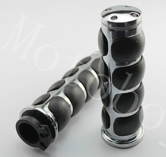 Chrome rubber flat 1" handlebar hand grips for honda kawasaki suzuki yamaha