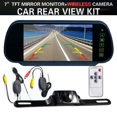 7&#034; lcd screen car rear view backup mirror monitor+wireless reverse ir camera kit