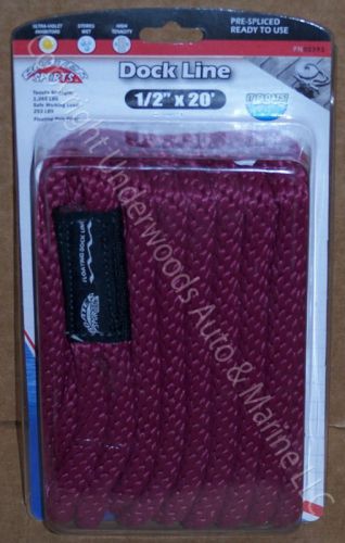 Burgundy dock line 1/2&#034; x 20&#039; floating mfp rope boat 12&#034; loop docking new