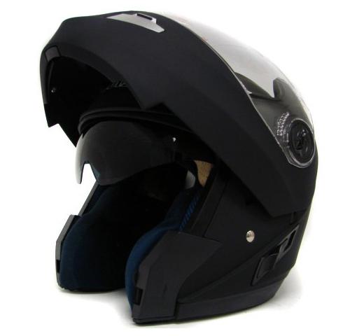 Flat black full face modular motorcycle flip up helmet dual shield sun visor ~m