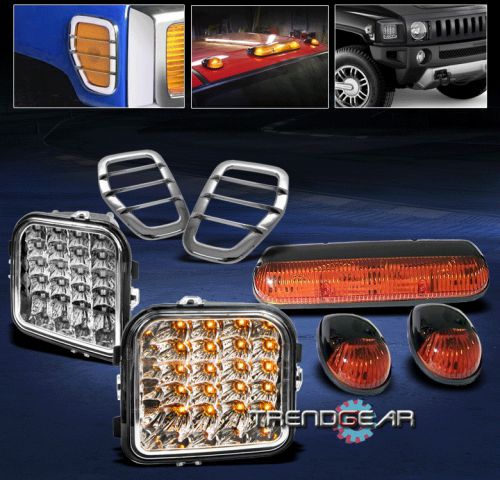 06-10 hummer h3 led corner+amber cab roof running+side marker cover lights 08 09