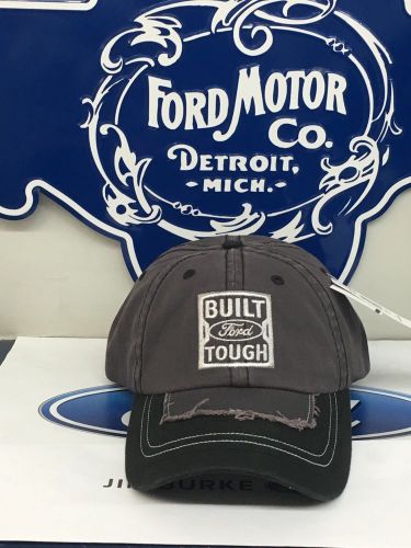 Genuine ford built tough distressed grey &amp; silver adult baseball cap hat