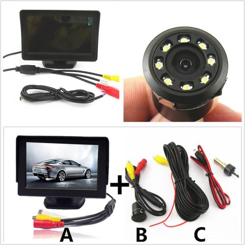 18.5 mm car reversing backup 8 led camera+4.3&#034; lcd tft screen display universal