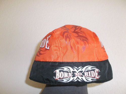 Motorcycle head wrap, by ez riderz, skull, born to ride, orange/black