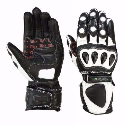 Leatherteknik motorcycle biker sports armor leather gloves black &amp; white