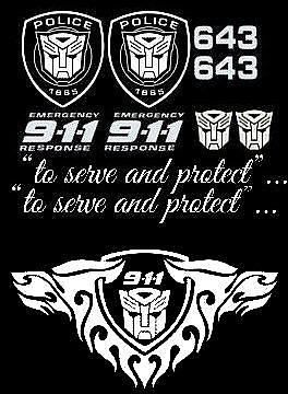 -- transformers autobot -- car truck sticker decal large set in white police