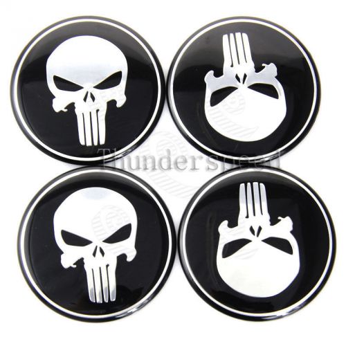 4xskull punisher car wheel center caps hub sticker cover emblem badge decal 50mm