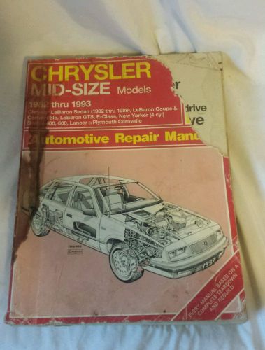 Haynes publications 1982 - 1993 chrysler mid-size model auto repair manual.