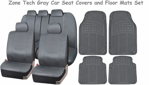 Zone tech gray rubber car floor mats &amp; classic leather car seat covers set