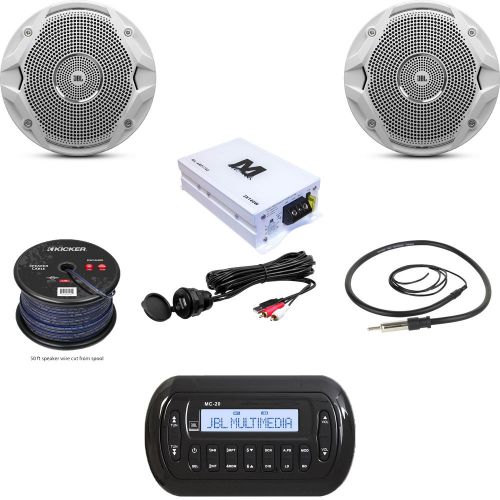 Black jbl marine am  fm radio,usb interface,6.5&#034;speakers/wires,amplifier,antenna