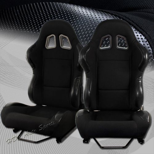 Type-4 fully reclinable black woven fabric cloth racing seats+slider universal 2