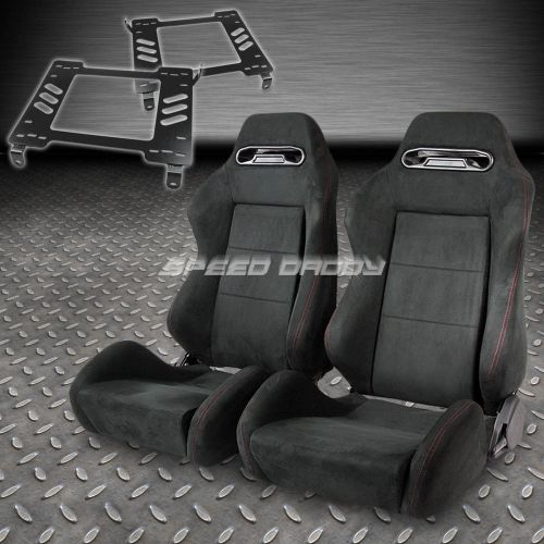 Pair type-r full reclining black suede racing seat+bracket for 94-05 dodge neon