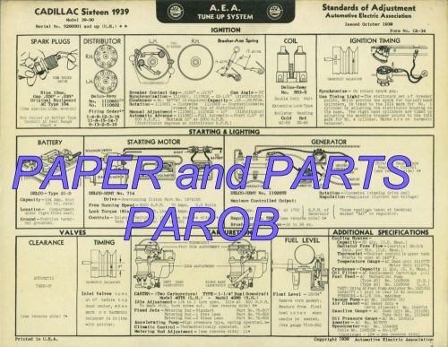 1939 cadillac v16 cylinder series 90 aea tune up and adjustment chart