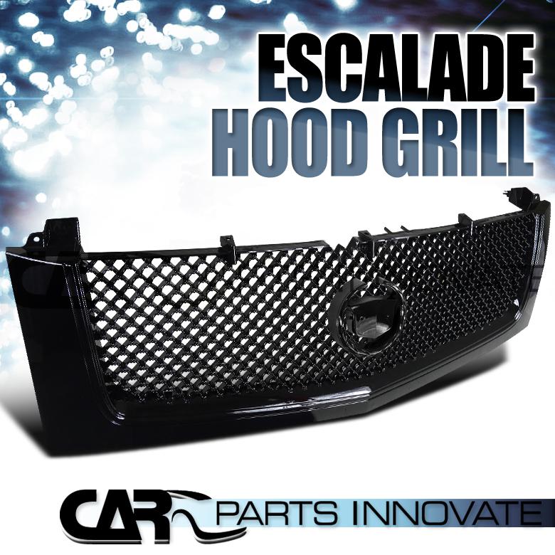 Cadillac 02-06 escalade black abs mesh hood grille+emblem crest base