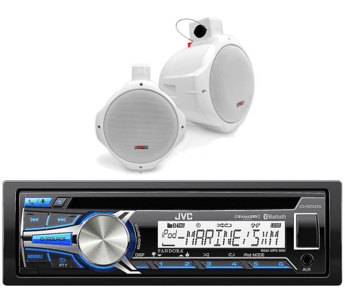 8&#034; marine white 300w wakeboard speakers, jvc blueooth usb cd aux marine receiver