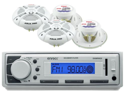 Marine white 7.7&#034; 2way 280w speakers, enrock marine usb am fm aux mp3 receiver