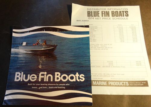 Vintage 1974 blue fin boats sales brochure 6 pages &amp; price list  (940)