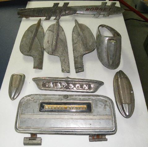 Lot of vintage 1950's hudson hornet chrome parts - glove box door 