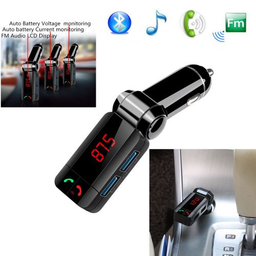 Bluetooth fm transmitter car charger mp3 handsfree calling w/ voltmeter ammeter