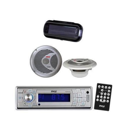 In dash marine boat cd sd usb am/fm stereo/ wireless bluetooth 2 speakers +cover