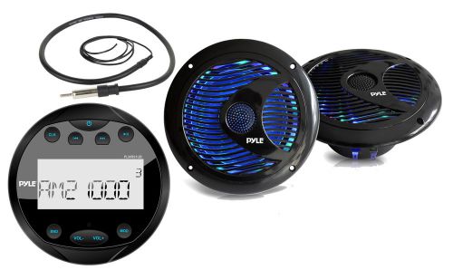 Plmr91ub black bluetooth usb marine radio, 6.5&#034;multi color led speakers, antenna