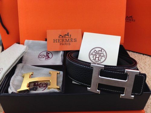 New men &#039;s auth herme$ black reversible belt  h silver states  38mm/115mm