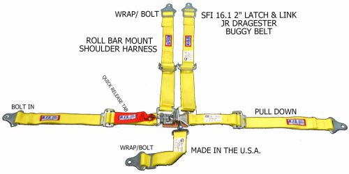 Rjs racing equipment sfi 16.1 2&#034; latch &amp; link jr dragster harness yellow 1001706