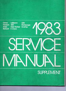 1983 dodge chrysler mopar service manual supplement