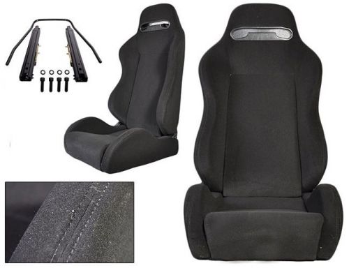 2 black cloth + black stitching racing seats for all acura driver &amp; passenger