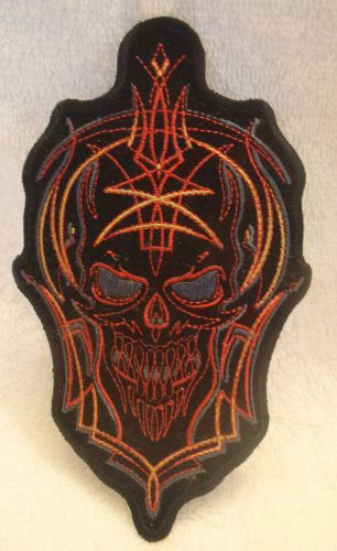 Wild wear pinstripe skull embroidered biker patch, 6&#034;