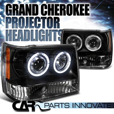 Jeep 93-96 grand cherokee black twin halo projector headlight pair