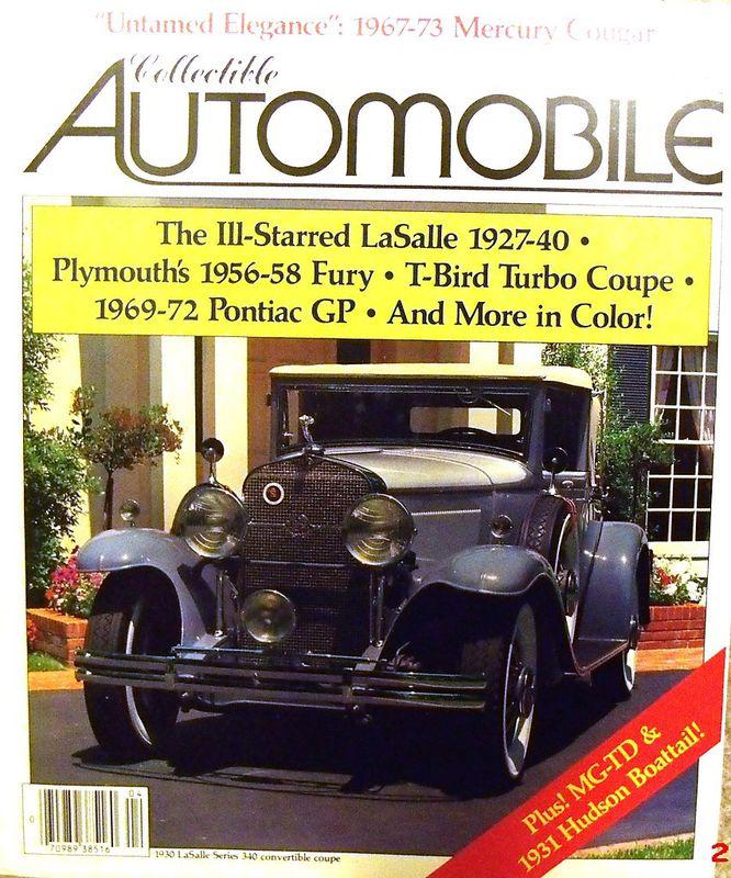 1956-58 plymouth fury 1967-73 mercury cougar 1951 mg-td  lasalle 1931 hudson rds