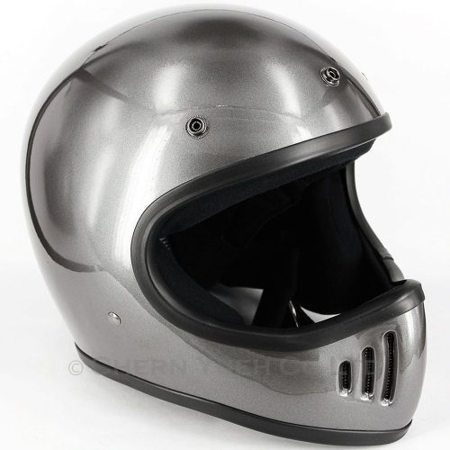 Moto 3-style motorcycle chopper off-road full face helmet gray dot large bobber
