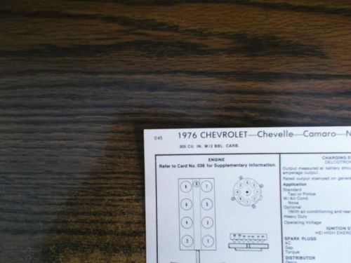 1976 chevrolet chevelle nova &amp; camaro eight series 305 ci v8 2bbl tune up chart