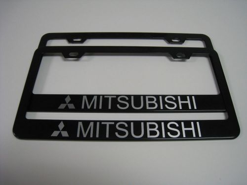 (2) black coated metal license plate frame - mitsubishi
