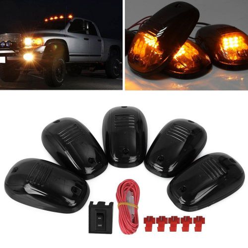 Rupse 5pc smoked lens truck cab roof lamps amber led lights+wiring switch
