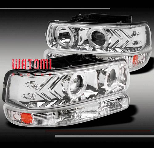 99-02 silverado/00-06 suburban tahoe halo led projector head lights+bumper amber