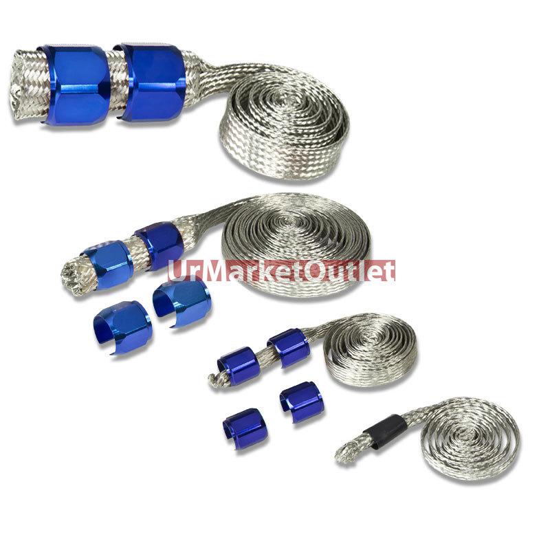 Blue braided sleeve heat shield hose kit engine oil line/fuel/heater/radiator