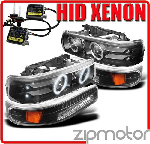 1999-2006 silverado tahoe suburban halo led projector headlight+bumper+hid black