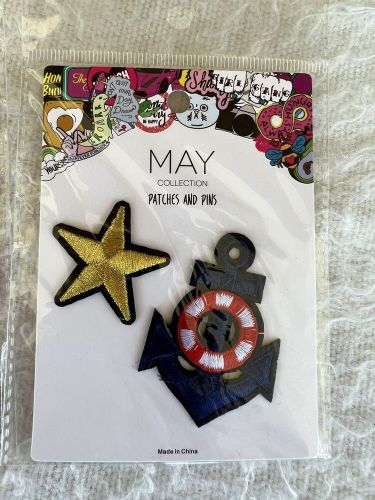 4 applique badges nautical anchor + star patches rocket planet cloth iron sew on