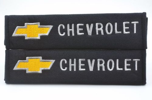 2 pcs (1 pair) chevrolet embroidery seat belt cover shoulder pads (black pads)